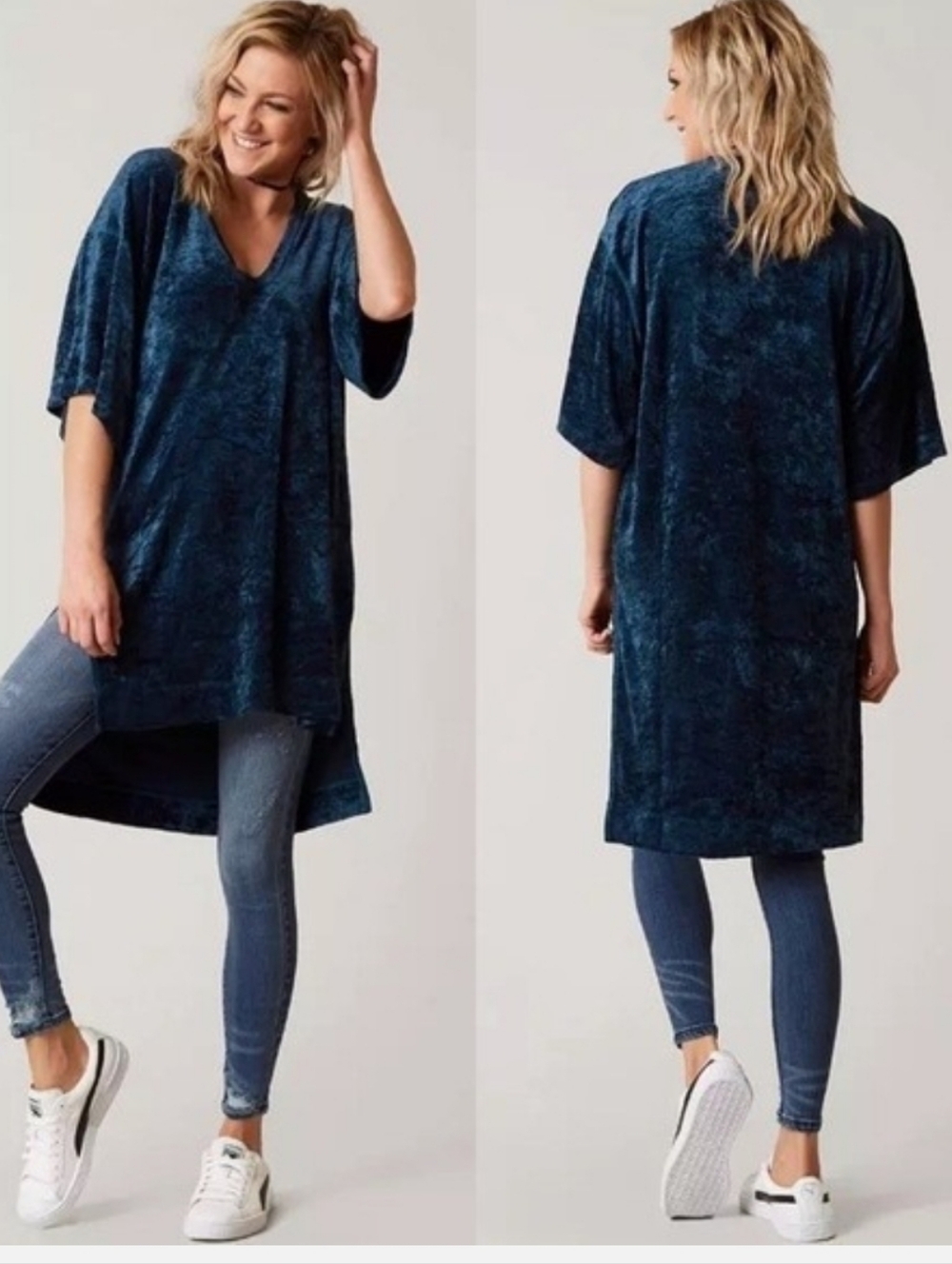 We The Free,  Dark Green Velvet Tunic Or Dress with Cream Fabric Tags